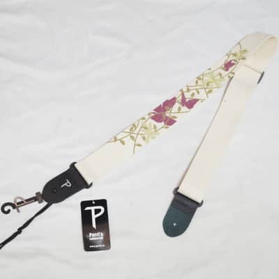 PERRI's Butterflies and Vines cotton Guitar Strap NEW - Leather ends - 2" wide image 1