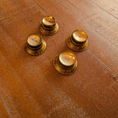 Gibson Reflector Knob Matched Set Of 4 Original Vintage 1960s Gold Volume Tone image 9