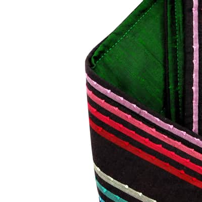 Colorful Stripes Guitar Strap Faux French Knots Artisan Handmade Blue Turquoise Green Burgundy Pink image 3