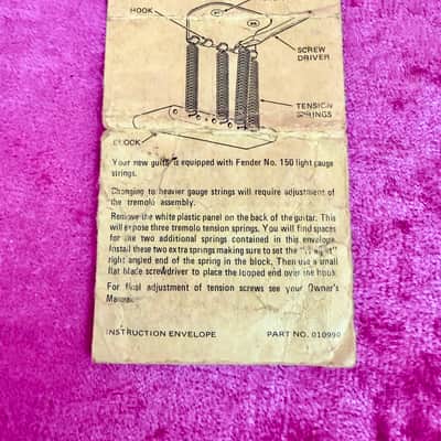 1970's Fender Stratocaster Owners Manual Hang Tag & Tremolo Springs Envelope Vintage Circa 1972-1977 image 3