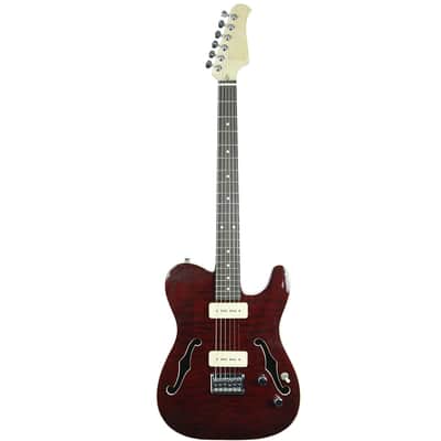 Solid Top Semi Hollow Body Electric Guitar, Trans Red image 1