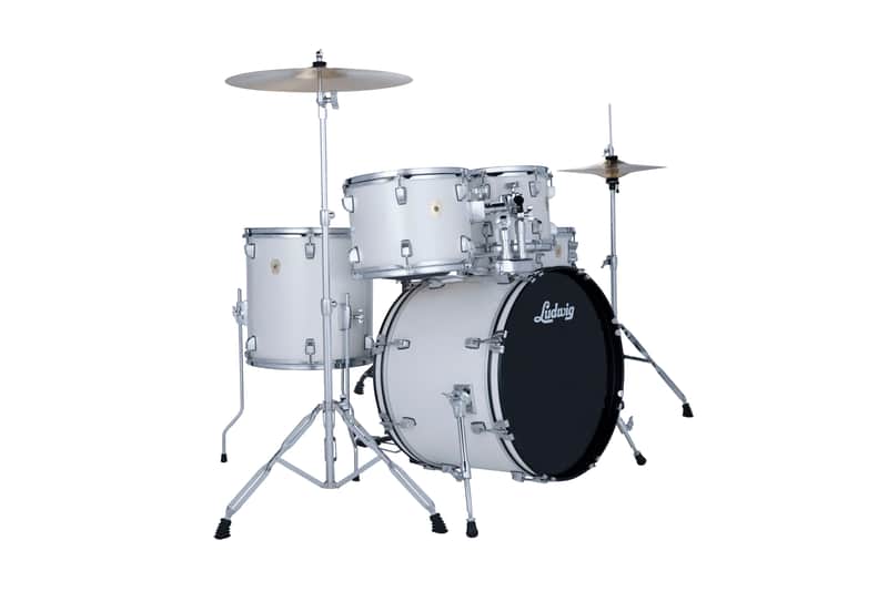 Ludwig Accent Fuse 5PC Drum Set W/Hardware & Wuhan Cymbals, 20" Bass Drum, Snow Dust image 1