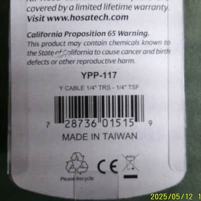 Hosa YPP117 YPP-117 1/4" TRS to Dual 1/4" TS Female - 6" 2010s - Standard image 5