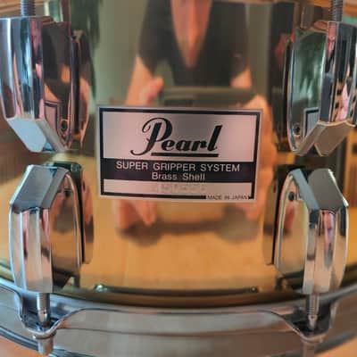 Pearl Super Gripper System Brass Shell 14″ x 6.5″ Snare Drum 1980's Brass image 4