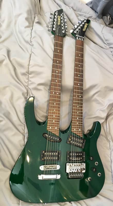 1994 Hamer USA Californian Double Neck 6/12 guitar Trans. Green w/ OHSC image 1