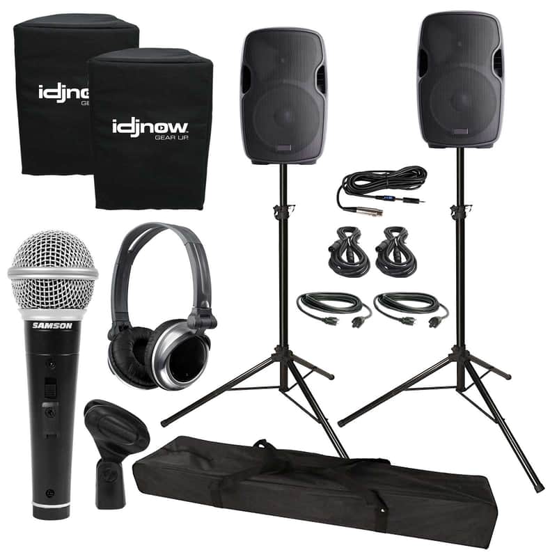 Gemini AS-2115BT 15" Active/Powered DJ PA Speakers 2 Pack +Stands +Covers +Cables image 1