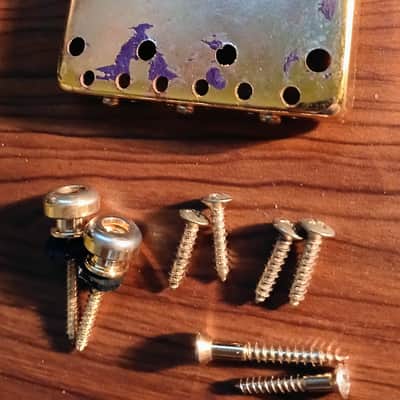 LOT Gold Guitar Parts Telecaster Bridge with Brass Saddles Strap Buttons screws image 2