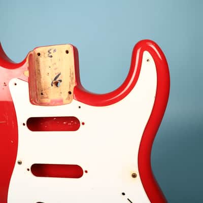1994 Squier Stratocaster Ferrari Red Guitar Body w/ Pickguard image 13