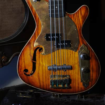 Postal Handmade Dixie Flyer Bass P&J Lipstick Sunburst F Hole Gold Grover Tuners image 5