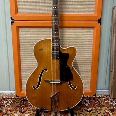 Vintage 1959 Hofner President Natural Blonde Acoustic Guitar Figured Maple Back image 2