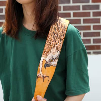 burnyblack custom guitar strap leather - osprey yellow image 3