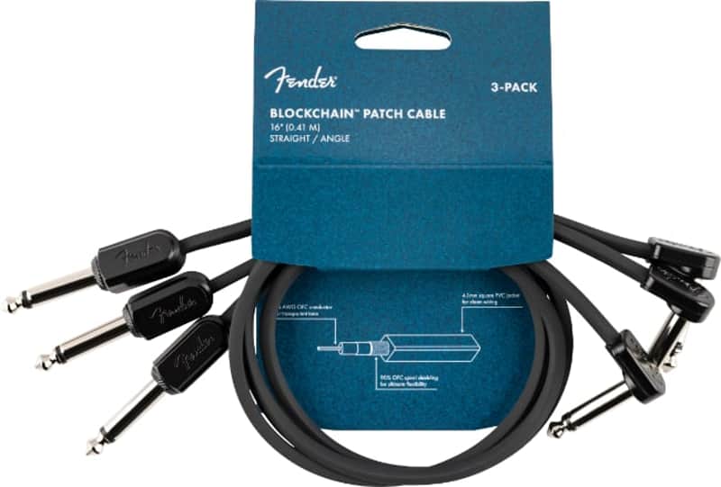 Fender Blockchain 16" Pedal Patch Cables, 3-pack, Straight/Angled image 1