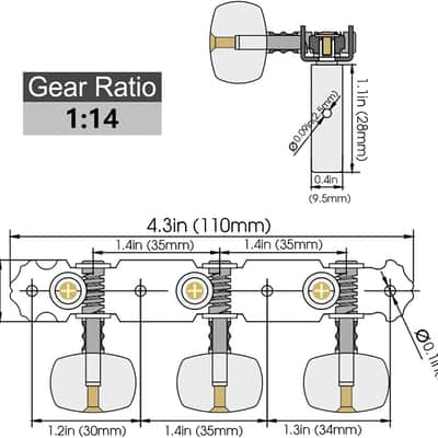 Guitar Tuners Machine Heads 3+3 Set Tuning Keys String Pegs For Classical Guitar (Short Black, White Button) image 2