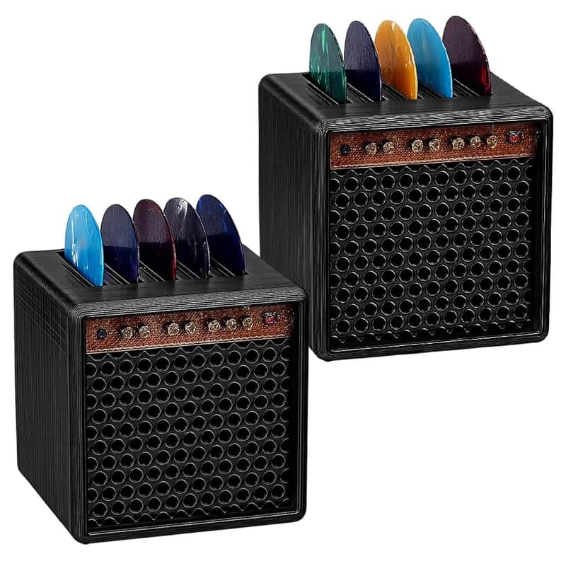 2 Pack Guitar Pick Holder Box Amp Speaker Style Display Case Mini Amp Guitar Pick Storage Box Set for Bass Ukulele Gifts for Guitarists Musicians Music Enthusiasts image 1
