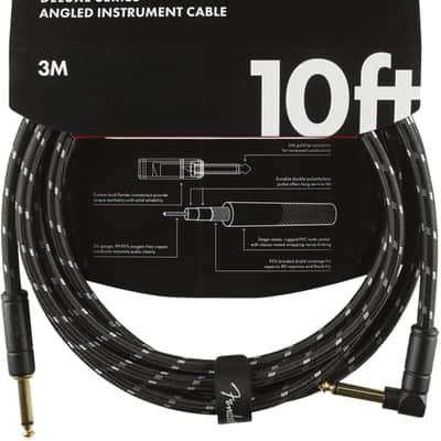 Fender Deluxe BLACK TWEED Guitar/Instrument Cable, Straight-Right Angle, 10' ft