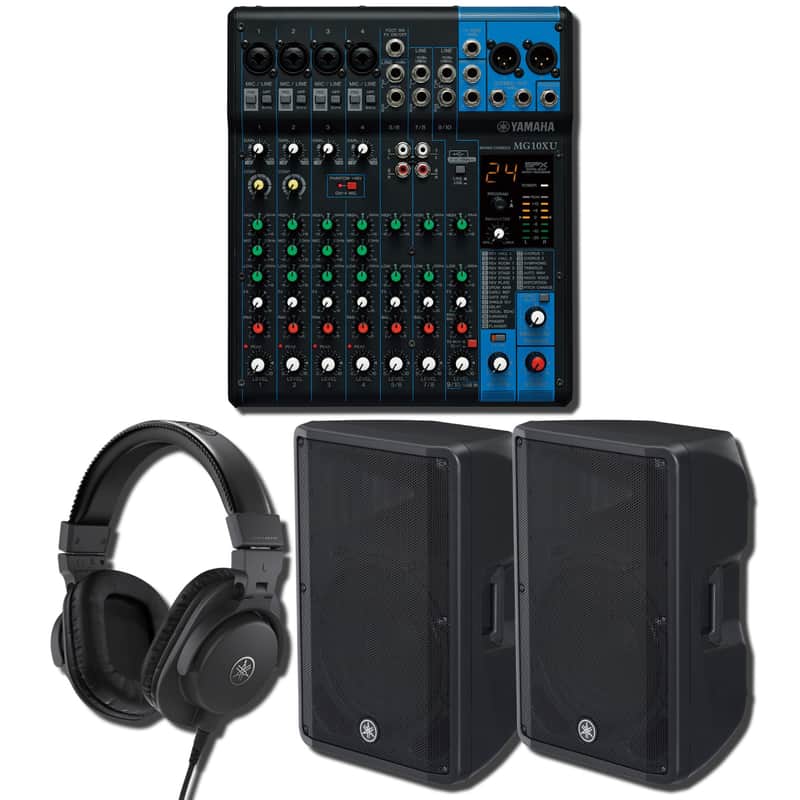 Yamaha MG10XU 10-Channel USB Mixing Console Full-Range PA Bundle with 2x DBR15 15-Inch 1,000W Powered Loudspeakers and HPH-MT5 Studio Monitor Headphones image 1