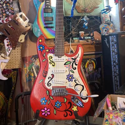 Lyon by Washburn By Washburn Strat Style Hendrix Inspired 2000s? - Handpainted Hippie Floral image 2