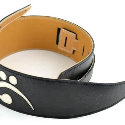 3.5" Black with White Bass Clef Leather Guitar Strap (Wide Model) image 1