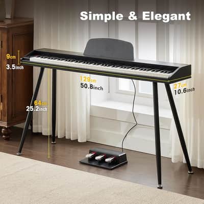 88 Key Piano Keyboard for Beginners, Semi Weighted Electric Piano Keyboard 88 Keys, Portable Digital Piano 88 Key Weighted with 3-Pedal Unit, Built-In Speakers, USB/MIDI Connecting (Black) image 2