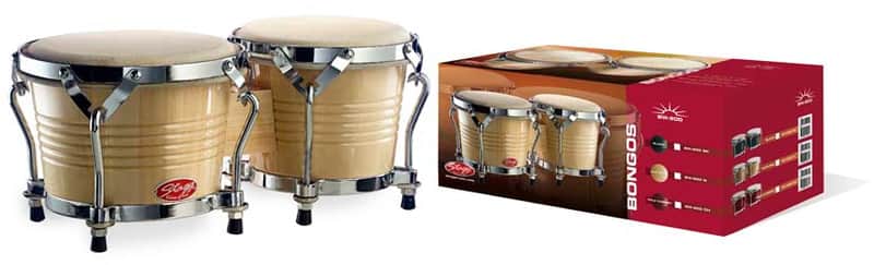 STAGG Bongos Natural Finish 7.5" & 6.5" Latin Percussion Wood Bongo Drums image 1