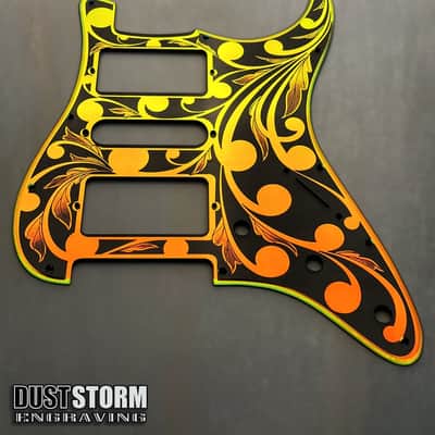 Engraved Pickguard & Free Tremolo Cover in Iridescent Gold Acrylic Mirror Design #2 for Fender Stratocaster HSH, HSS, SSS Setups Available image 8
