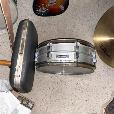 Ludwig No. 404 Acrolite 5x14" 8-Lug Aluminum Snare Drum with Pointed Blue/Olive Badge 1969 - 1979 - Matte Aluminum image 3