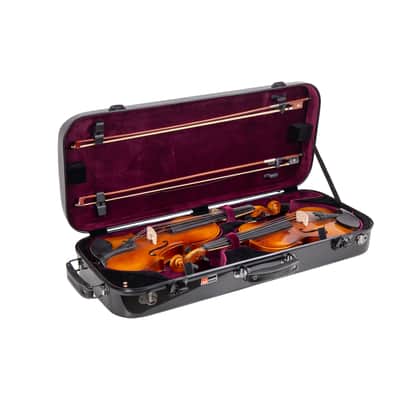 Crossrock Fiberglass Double Case for Two 4/4 Full Size Violins, Backpack Style in Black image 8