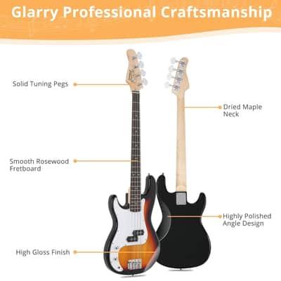 Glarry GP Left Handed Electric Bass Guitar Cord Wrench Tool Sunset image 4