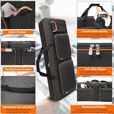 76 Key Keyboard Case,Soft Padded Keyboard Gig Bag Case with Handle and Adjustable Shoulder Straps,46.4"X17.7"X5.7" keyboard Travel Bag 76 Key With 5-Pocket for Keyboard Accessaries image 3