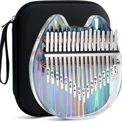 Kalimba Thumb Piano With Eva Protective Case, Transparent Crystal Kalimba 17 Key, Musical Instrument Gifts For Kids, Cat Shape Finger Piano image 1