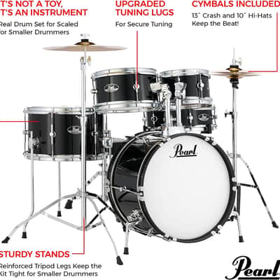 Pearl Roadshow Jr. 5-Piece Drum Set with Hardware and Cymbals - Jet Black (RSJ465C/C31) image 3