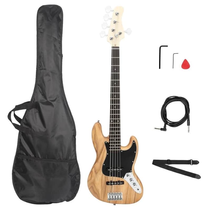 Electric 5 String Bass Guitar Burlywood 20 Frets W/Bag image 1
