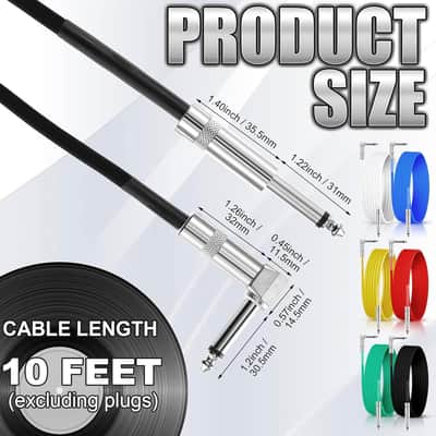 6 Pack Guitar Cable 10 ft Instrument Cable 1/4 Inch Electric Guitar Amp Cord Right Angle to Straight Bass Accessories for Stage Keyboard Effector Microphone Mixer Speakers image 2