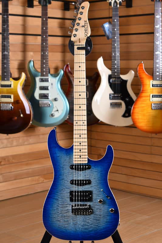 Schecter Custom Shop Sunset Custom II HSS Maple Neck Transparent Sky Blue image 1