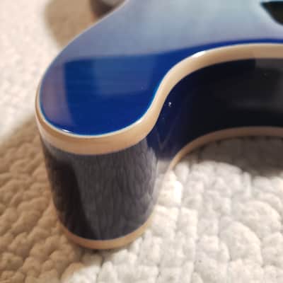 # BCS-7-Our last, USA made, Double bound Roasted Alder body in blue clouds with Killer 5A quilt maple top. Made for a Strat neck image 5