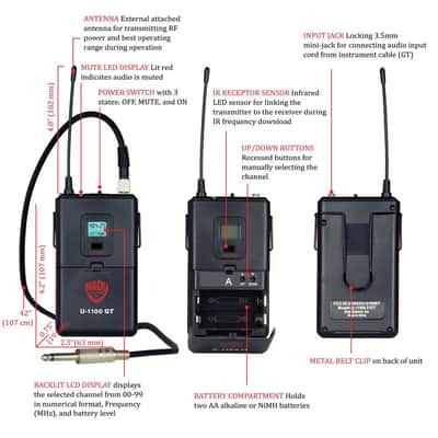 Nady U-1100-GT 100-Channel UHF Wireless Instrument System - Black image 3