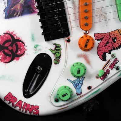 Custom Painted and Upgraded Fender Squier Strat - Aged and Worn With Graphics and Matching Headstock image 11