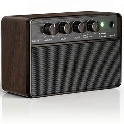 Mini Electric Guitar Amp, Rechargeable 10W Small Portable Guitars Amplifier 5.9*3.9*2.6in Clean/Drive Channels,Wireless Audio,USB-C,6H Working,Headphone Out/AUX In,Compact Practice Travel Speaker Amps image 1