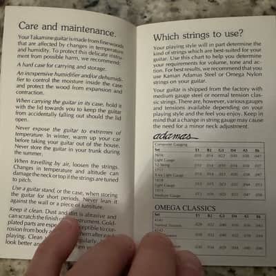 Takamine Owners Manual & Warranty Card 1990 image 2