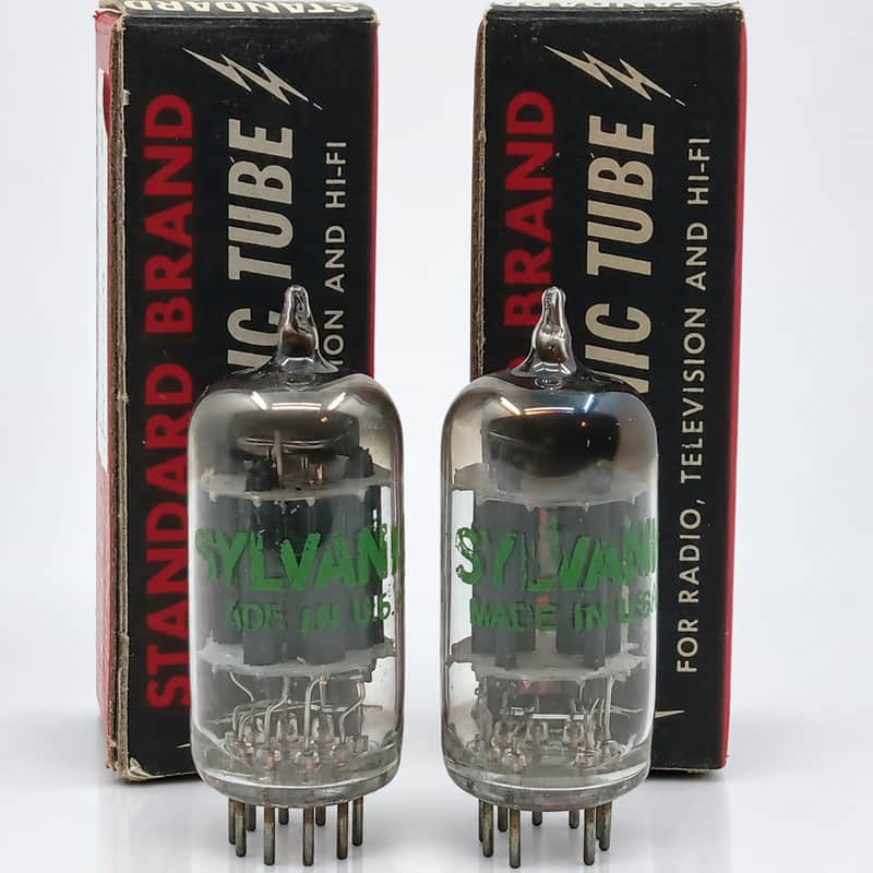 Pre-Owned 1959 Sylvania 12AU7 Long Plate Square Getter Gain GM Matched Pair image 1
