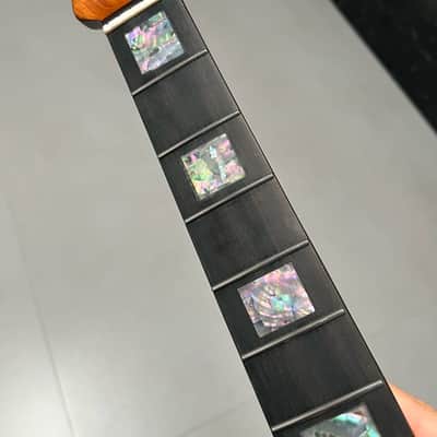 AAAAA Ebony fretboard Bone nut Roasted flame Maple Electric Guitar Neck Round stainless steel 22 frets Colored shell blocks Inlay satin image 13