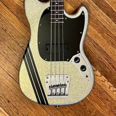 2015 Squier by Fender Mikey Way Signature Mustang Bass - Large Flake Silver Sparkle image 2