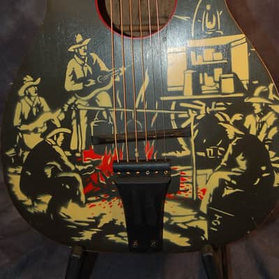 Vintage RARE Supertone sold by Sear Singing Cowboys Scene Guitar 1942 Original Case image 3