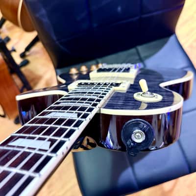 🔥MINT🔥 Vintage V100T BK ReIssued Series Electric Guitar~ Flamed Thru Black LP! image 19