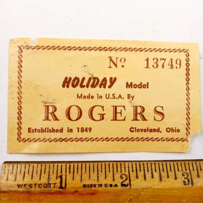 Rogers #13749 Holiday Interior Paper Label Tag Cleveland, OH Snare/Tom/Bass Drum image 1