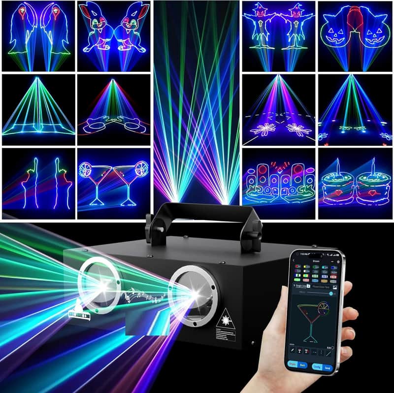 DJ Laser Light with APP Control & DMX512, RGB 3D Dual-Aperture Animation Projector, Custom Text & Scenes, Sound Activated Stage Lighting for Party, Club, Karaoke image 1