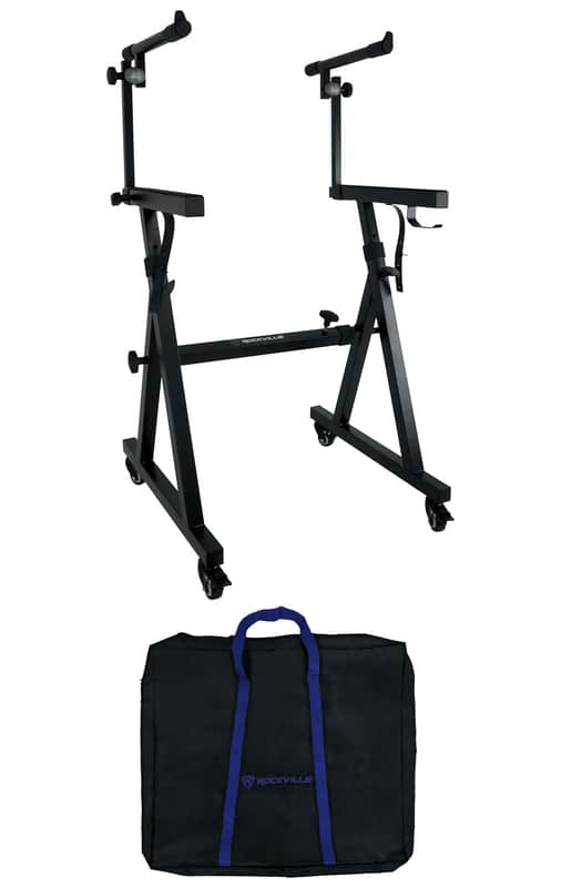 Rockville Z45W V2 Adjustable Z-Style 2-Tier Keyboard Stand+Wheels+Carry Bag image 1