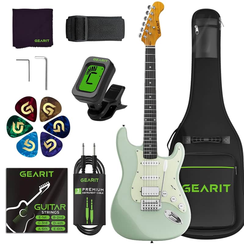 Electric Guitar (Premium Ash Tonewood) 39in Full-Size, HSS Pickups with Coil Split, Round Frets, Genuine Rosewood Fretboard, Accessories - Surf Green image 1