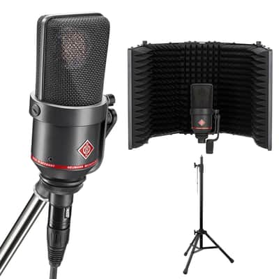 Neumann TLM 170 R Large-Diaphragm Multipattern Condenser Microphone (Black) Bundle with Auray RF-5P-B Reflection Filter and Reflection Filter Tripod Mic Stand image 1