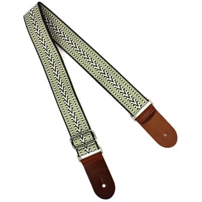 Walker & Williams H-33 Vintage Series Green, Gold, & Black Woven Kaleidoscope Strap With Leather End image 5